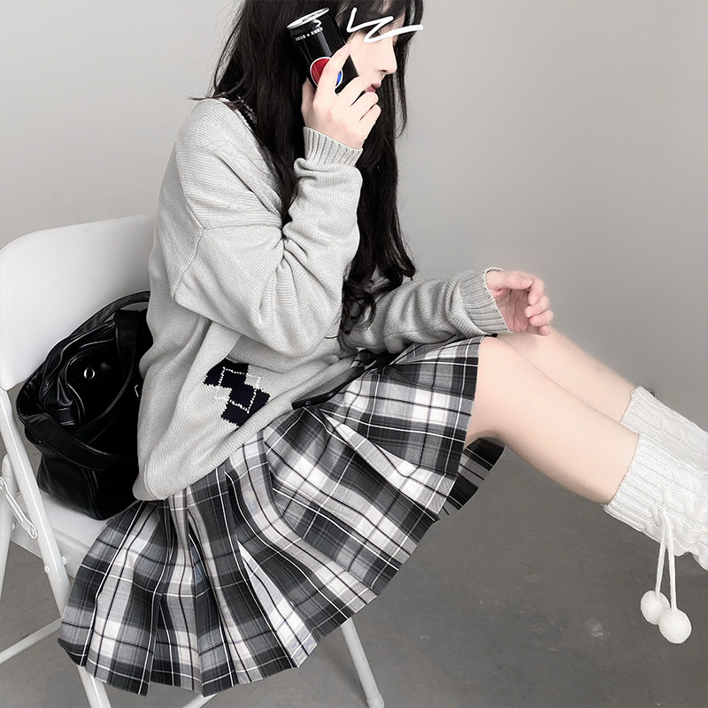 制服jk格裙现货桴生原创创木野狐黑白棋盘格学生校服