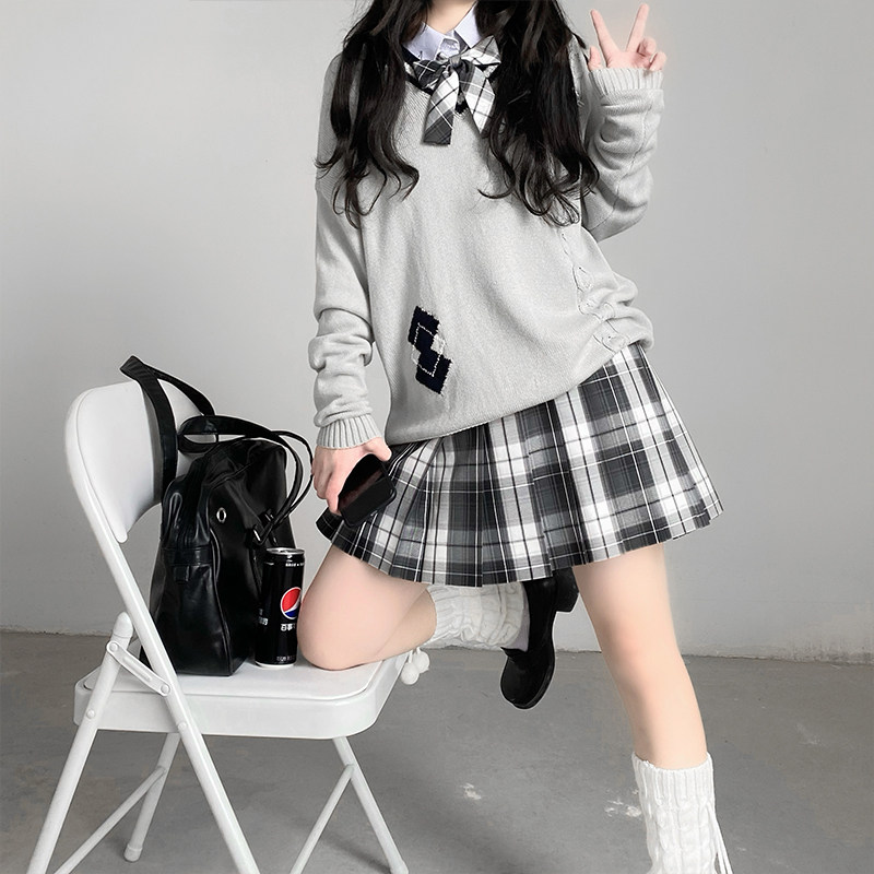制服jk格裙现货桴生原创创木野狐黑白棋盘格学生校服
