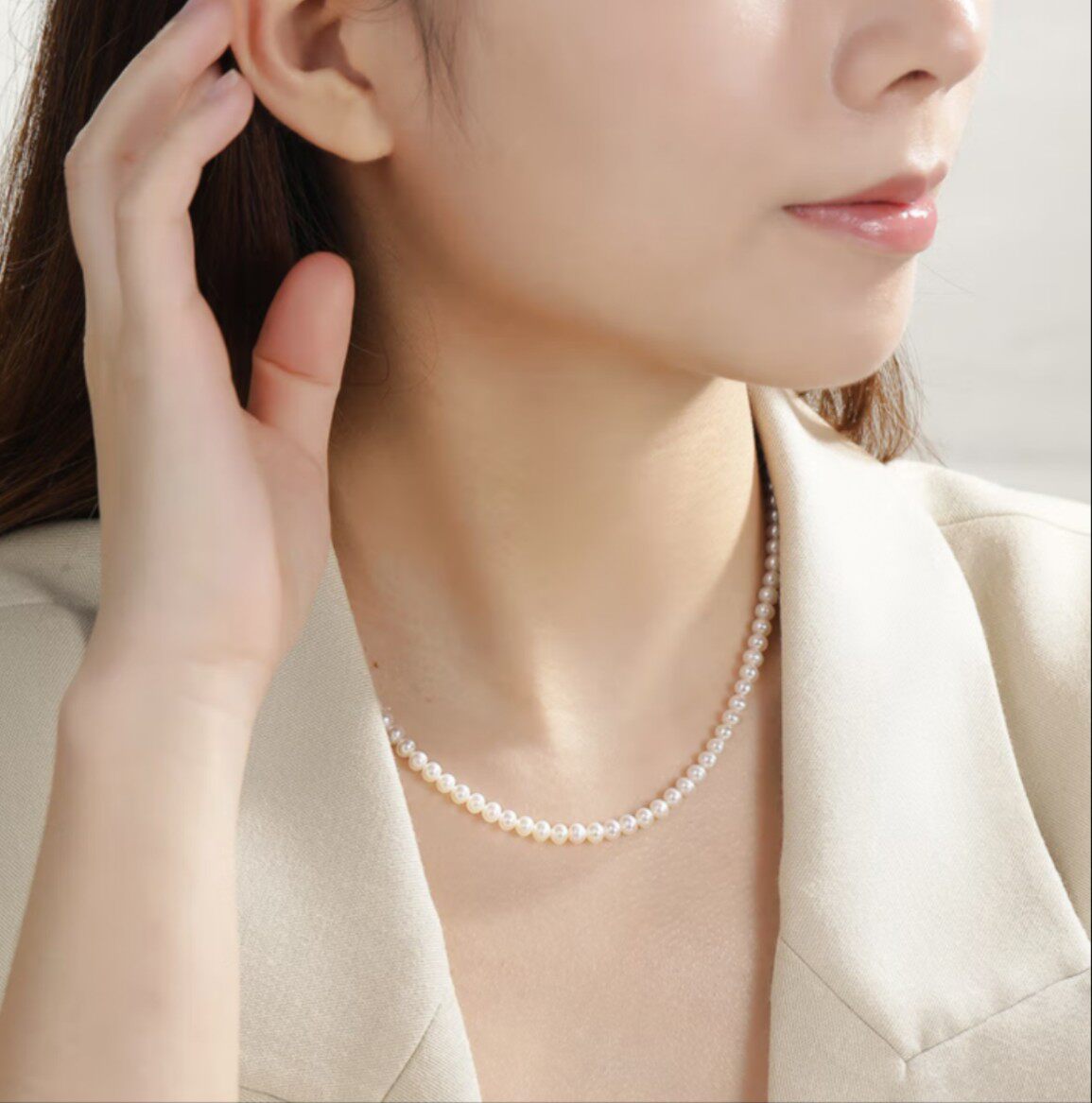 感颈锁骨扣锁镀金s925高级正圆女高项链珍珠颈饰