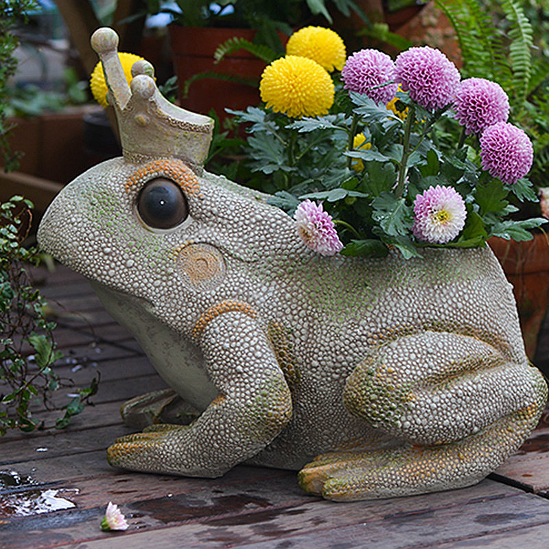 摆件复古青蛙王子花盆盆花花架户外动物树脂园艺花盆