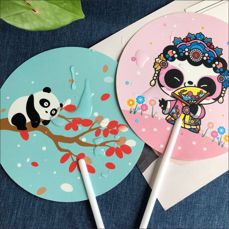 扇子熊猫文创卡通圆扇夏季随身可爱便携小扇扇子