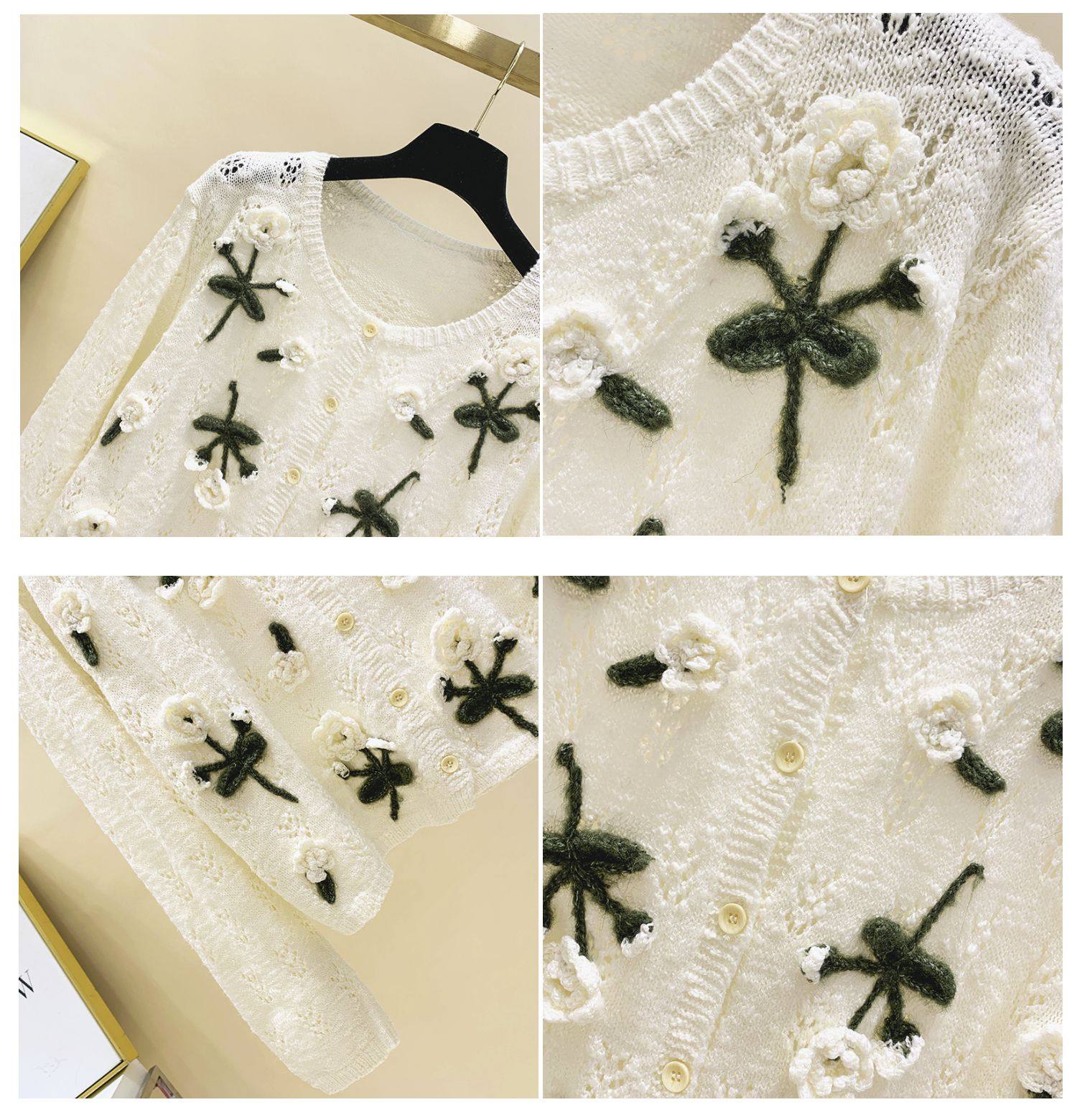 镂空手工勾花立体花朵针织开衫女2020秋装新品宽松外穿仙气毛衣潮