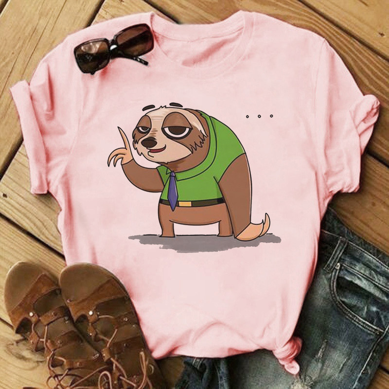 cartoonslothprintwomentshirt卡通可爱树懒印花粉色女t恤