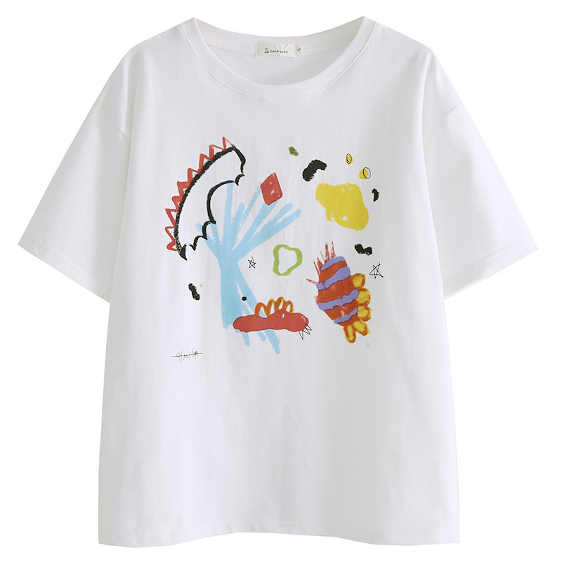 三木社 自制童趣涂鸦印花短袖t恤可爱日系女孩小宽松夏季新款2020