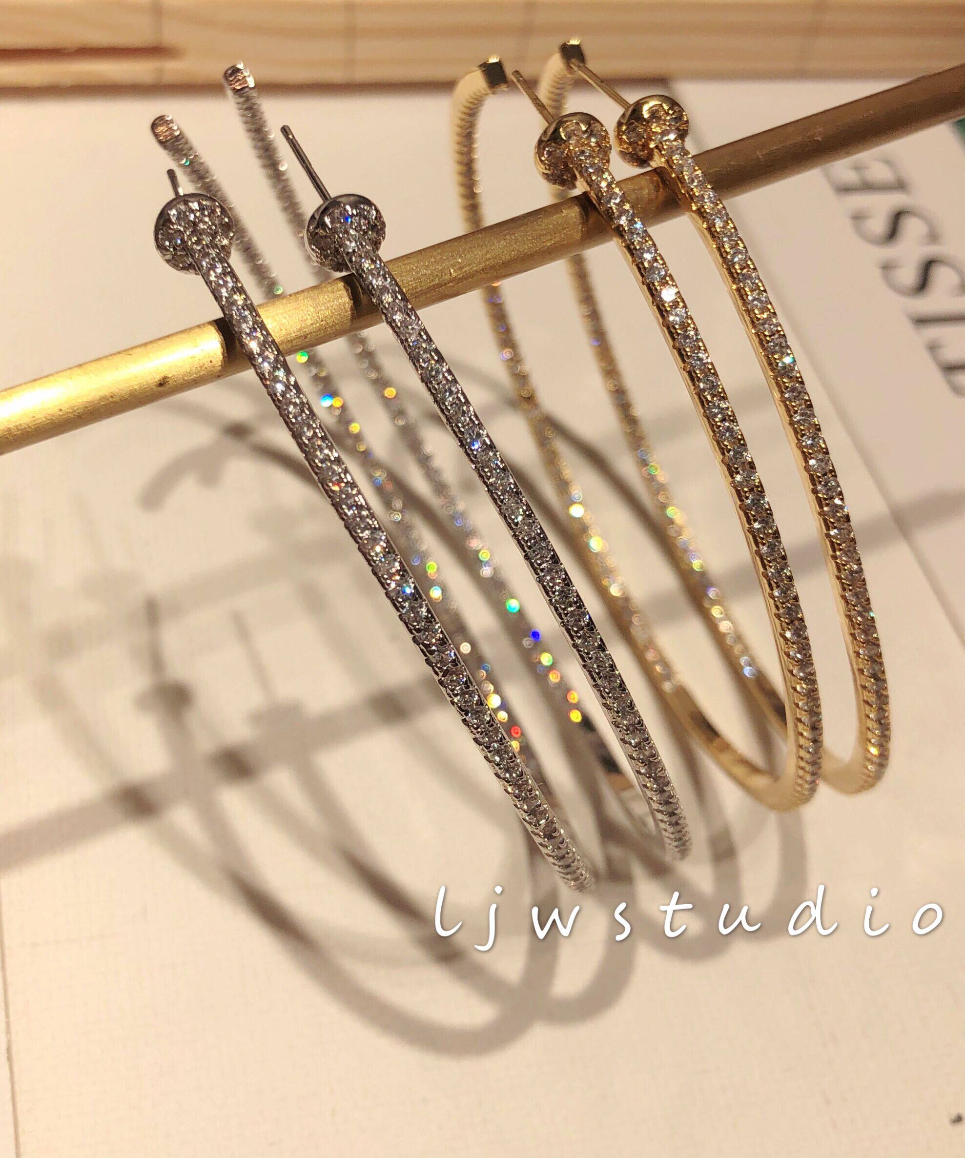 rainievickysavis同款大圆圆圈欧美夸张个性满钻耳环