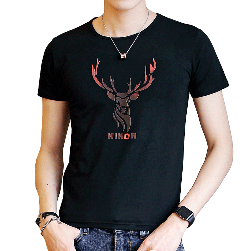 夏季新款修身男士感温变色t恤短袖特色纯棉上衣潮流打底百搭