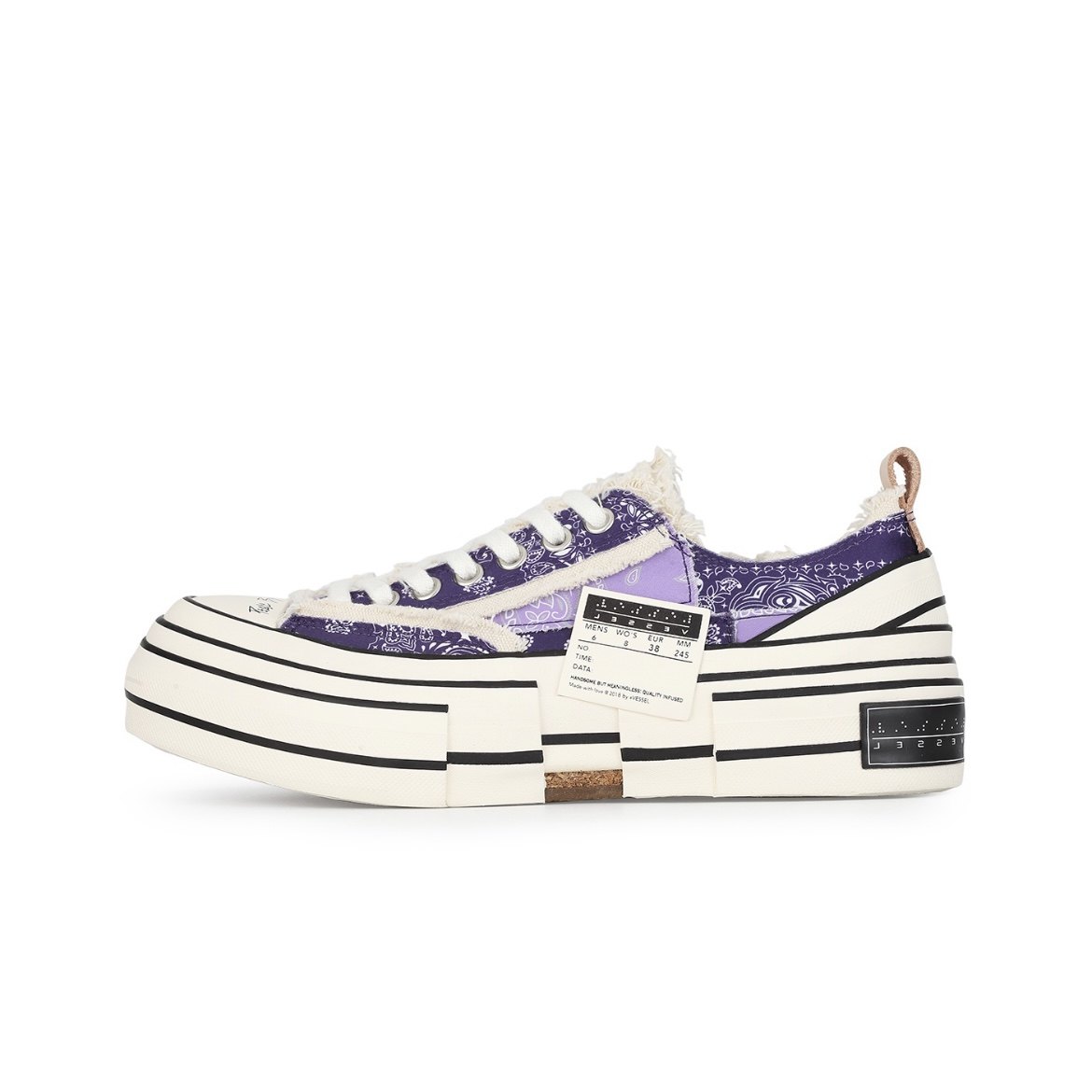 明星同款帆布鞋吴建豪xvessel腰果花紫色厚底低帮硫化鞋现货