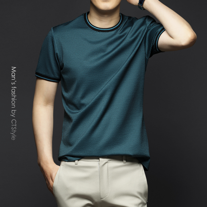 夏季男士圆领短袖T恤丝光棉半袖夏装衫冰丝高端2022新款纯棉男装