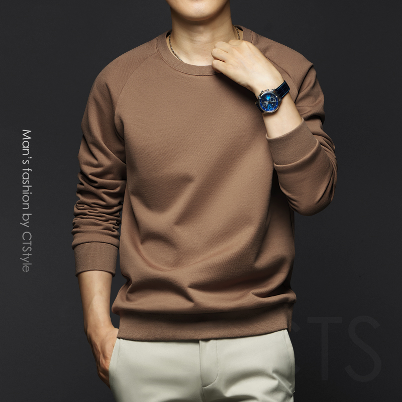 春秋季男士圆领长袖卫衣休闲纯棉T恤2023男装新款打底衫秋装上衣