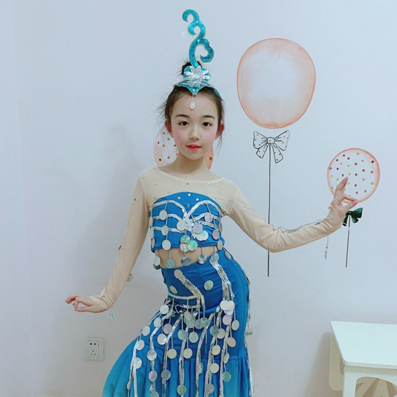 儿童傣族水之灵舞舞蹈演出服鱼儿六一民族表演民族服装