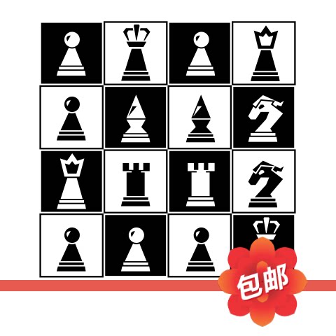 国际象棋棋盘棋子图案标墙贴画俱乐部培训班中心玻璃门墙贴