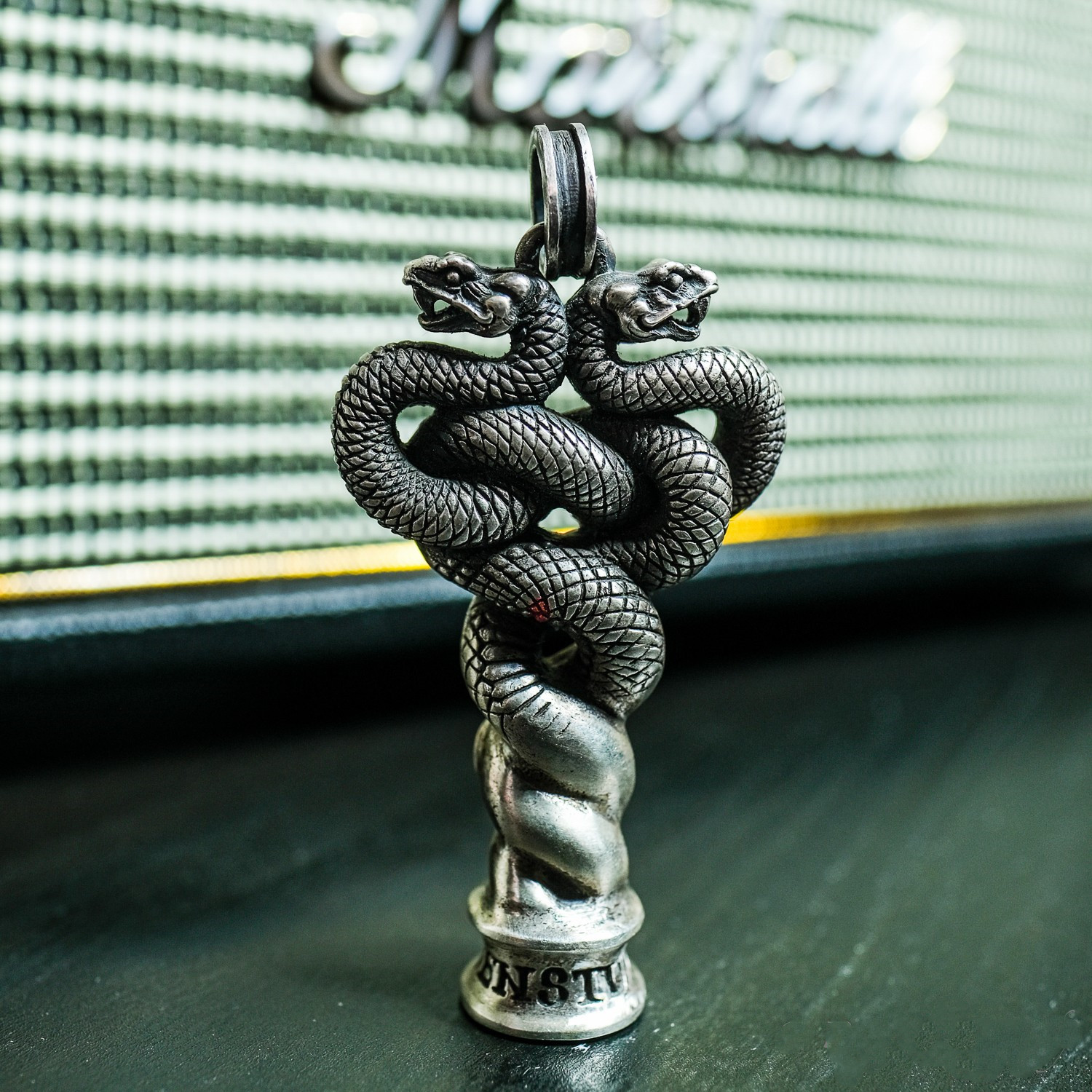 渡鸦工作室原创专属设计银蛇图腾双头蛇吊坠银饰项坠