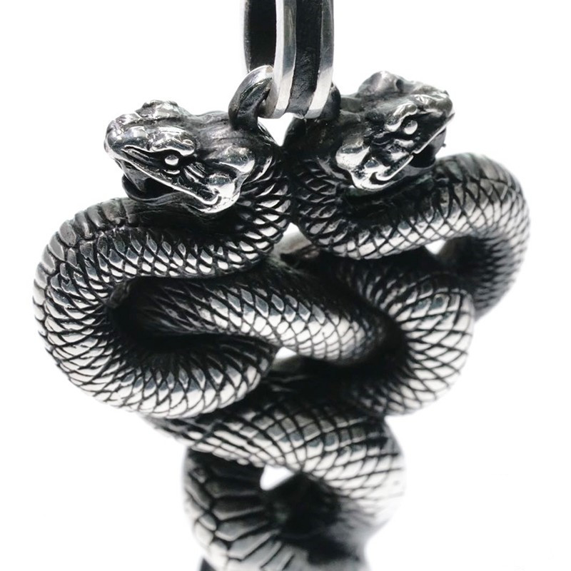 渡鸦工作室原创专属设计银蛇图腾双头蛇吊坠银饰项坠