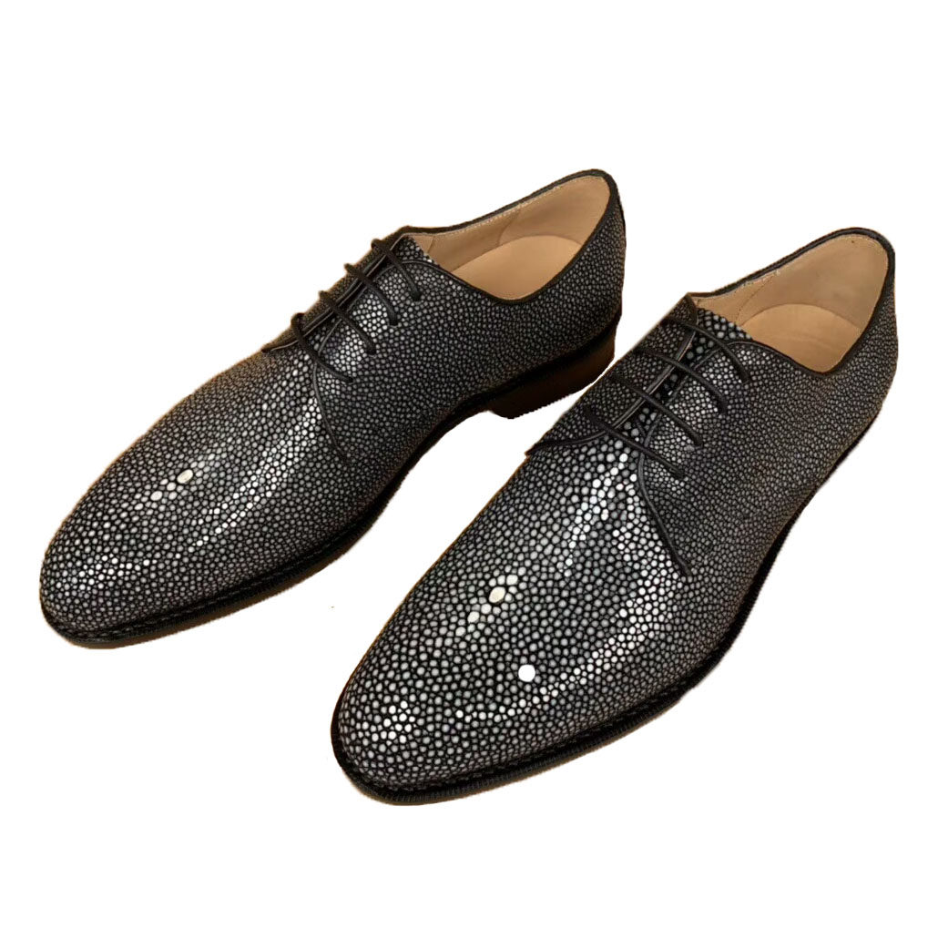 珍珠鱼皮商务务正男士皮鞋青年韩版英伦黑色单鞋