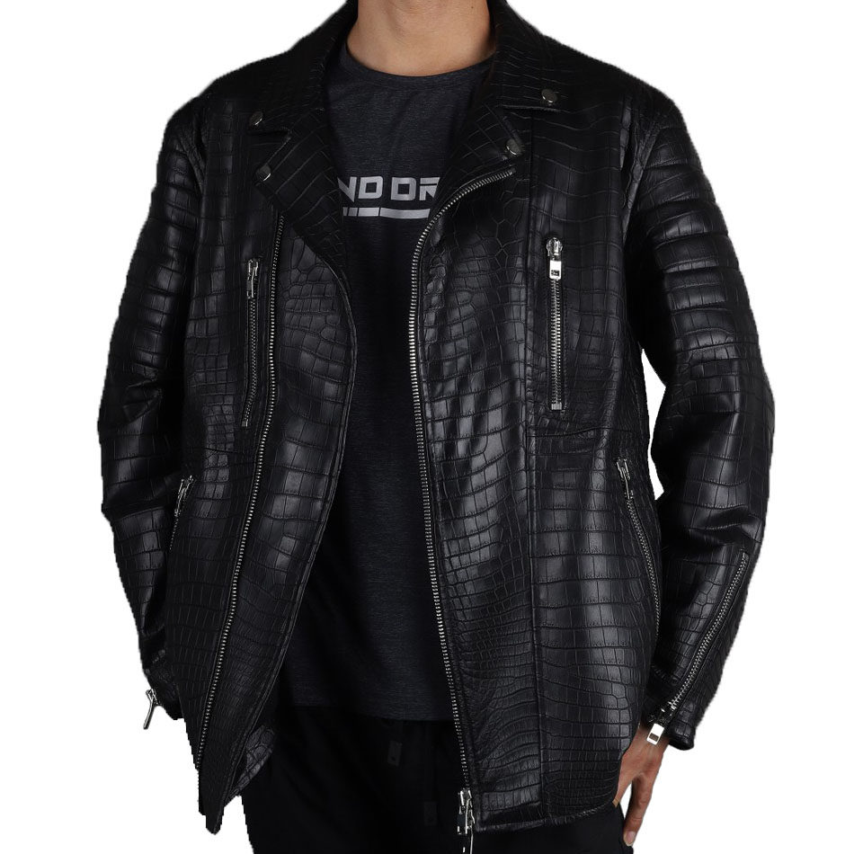 真皮皮衣秋冬季修身潮流帅气上衣男士鳄鱼皮皮皮衣