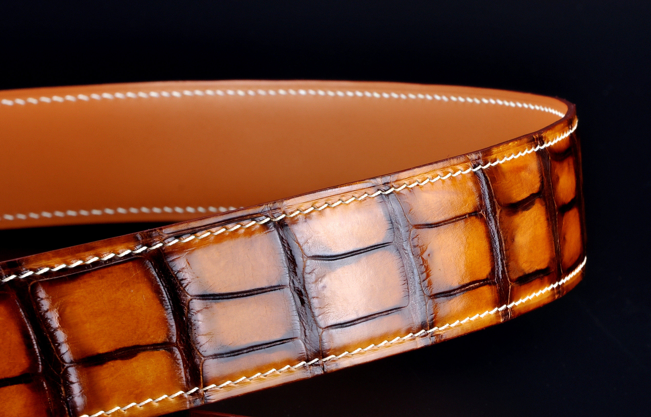 男士真皮皮带鳄鱼中年青年腰带裤带手工橙色腰带