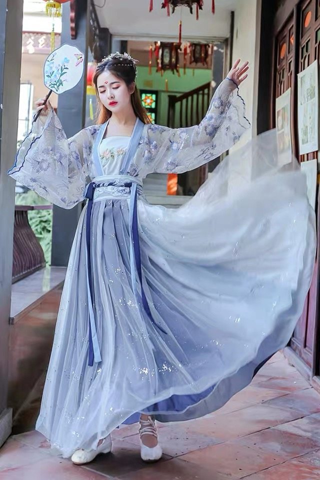 云裳齐胸女学生超仙两片蓝金云月汉服女清新日常民族服装