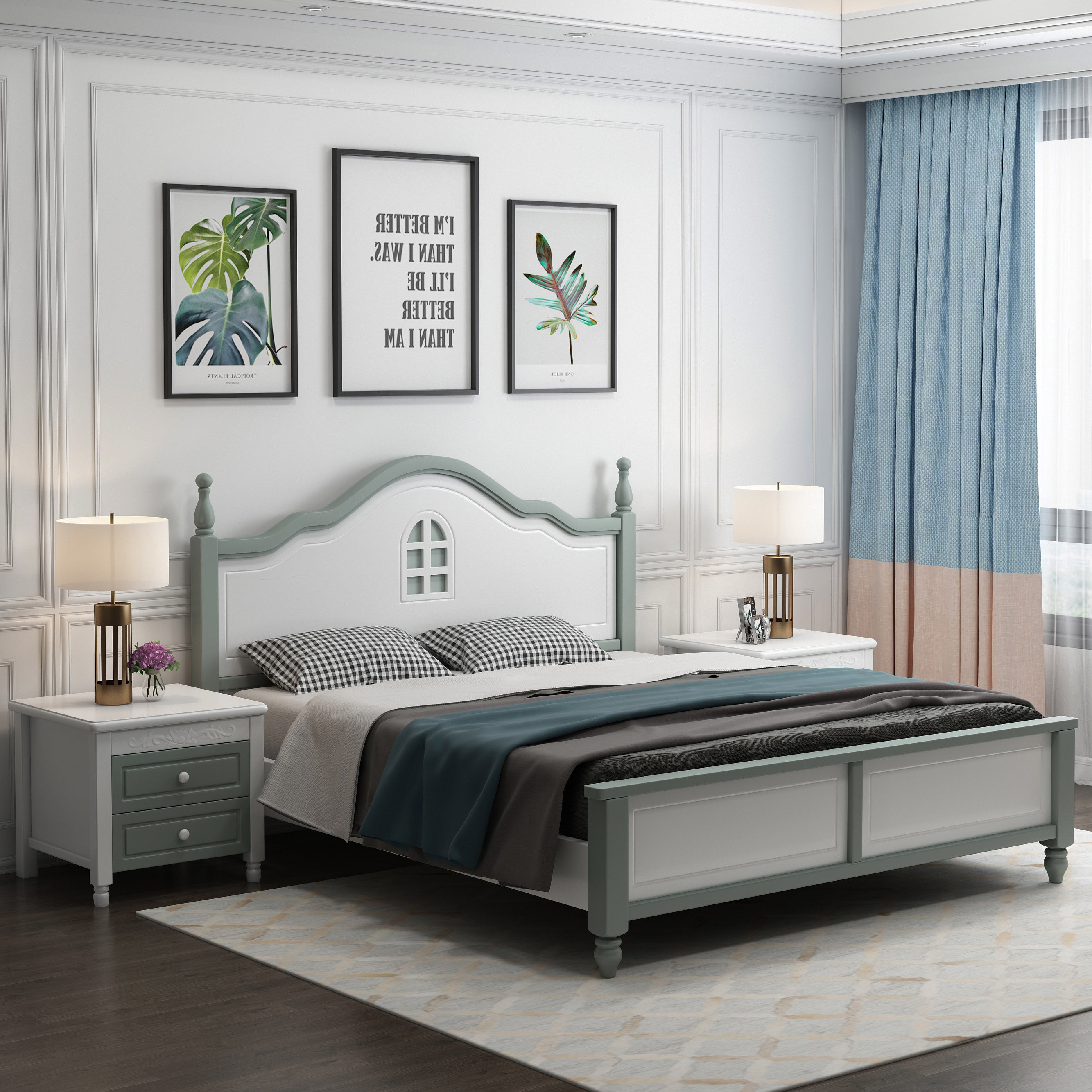 美式乡村田园风实木床1.8米双人床现代简约韩式白色公主床经济床