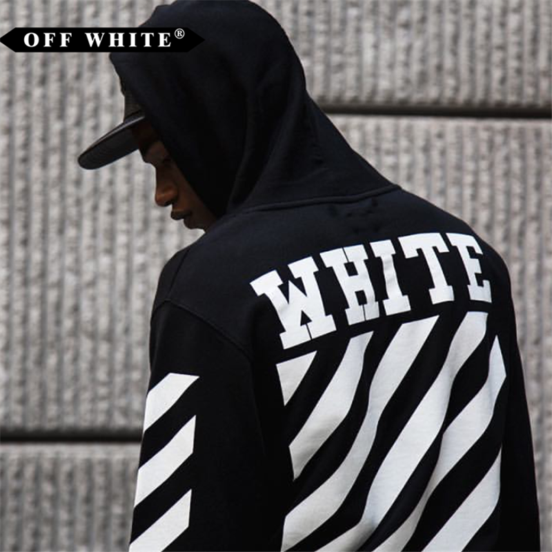 秋冬新款ow gd权志龙 吴亦凡off white斜条纹连帽卫衣外套