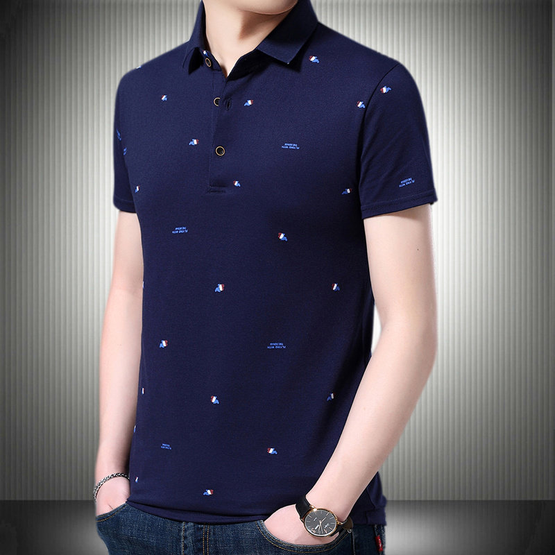 2022新款男士有领印花短袖T恤加肥加大码半袖年轻气质纯棉POLO衫