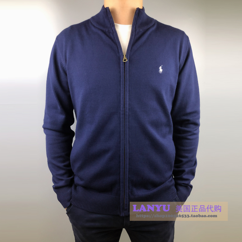 正品ralph lauren拉夫劳伦男拉链立领休闲polo开衫毛衣针织衫外套
