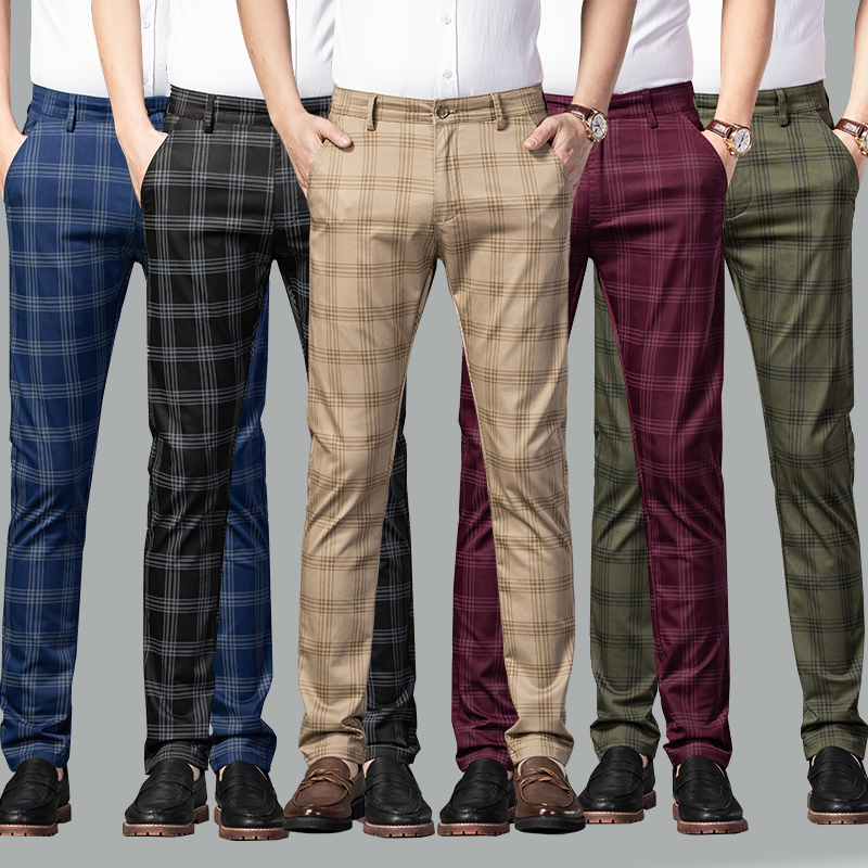 春秋季英伦轻奢格子休闲裤男直筒修身京东男裤外贸出口原尾单大牌