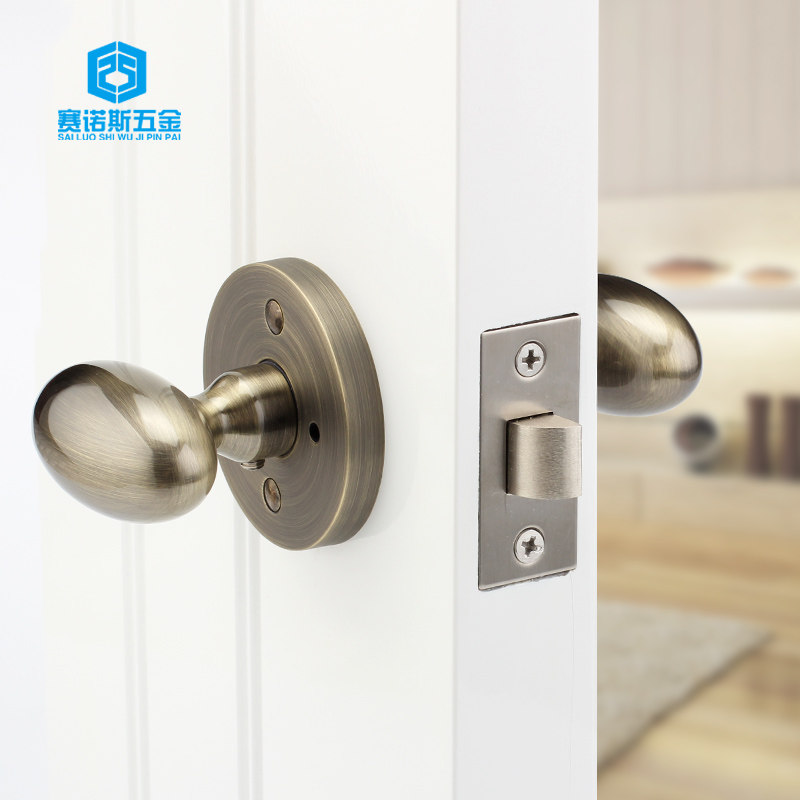 执手球形锁锁舌门锁室内 卧室美式黑色圆形锁圆头门锁通用型锁具