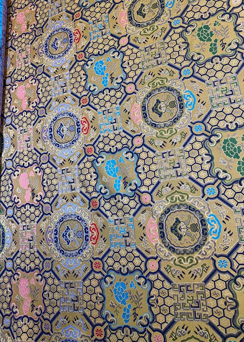 宋锦牡丹如意纹锦真丝旗袍面料非物质文化遗产海绵垫