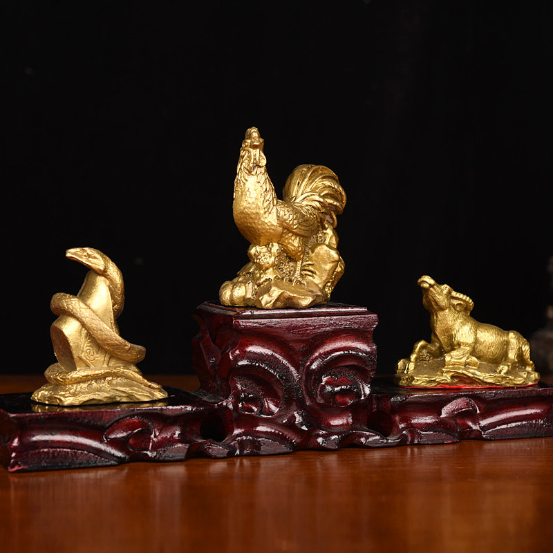开光蛇牛鸡纯三合三合贵贵人十二生肖巳酉吉祥物纯铜摆件