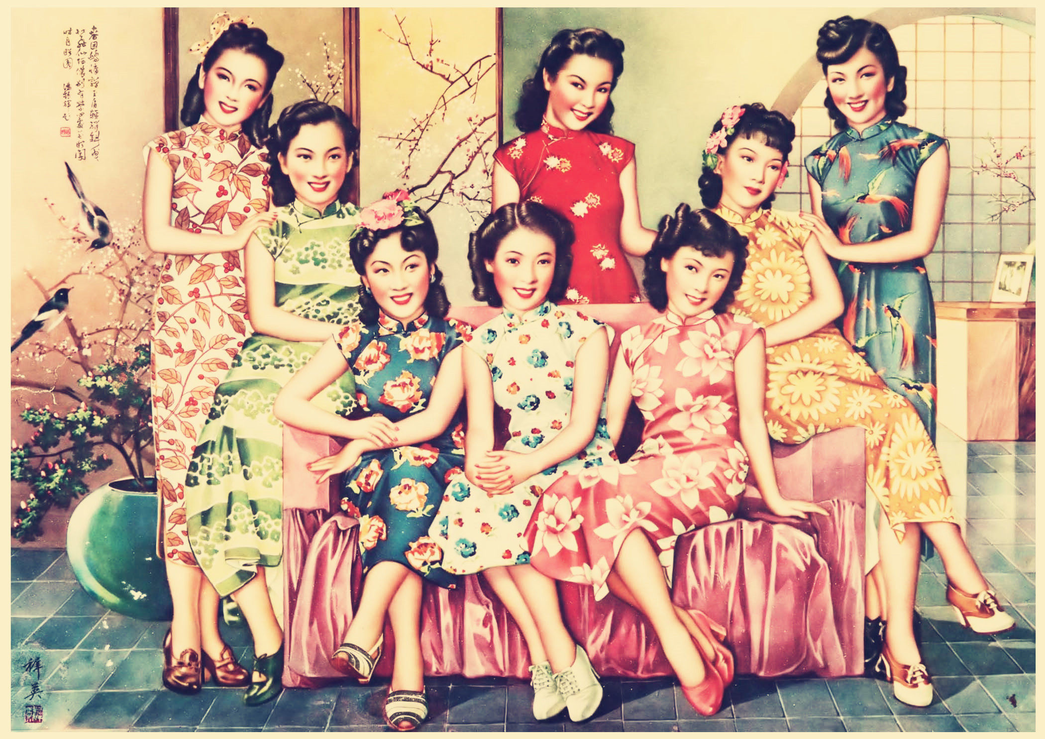 民国老上海招贴广告月份牌美女酒吧咖啡厅复古牛皮纸海报装饰墙画