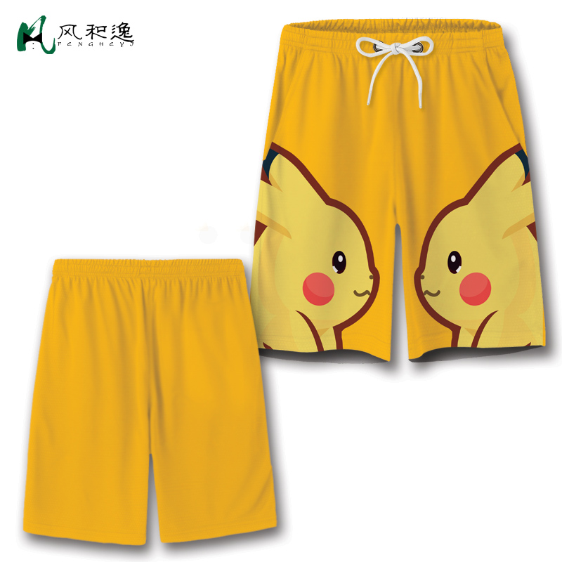 皮卡丘短裤男夏季潮外穿睡裤宽松裤衩大码沙滩裤可下水卡通运动裤