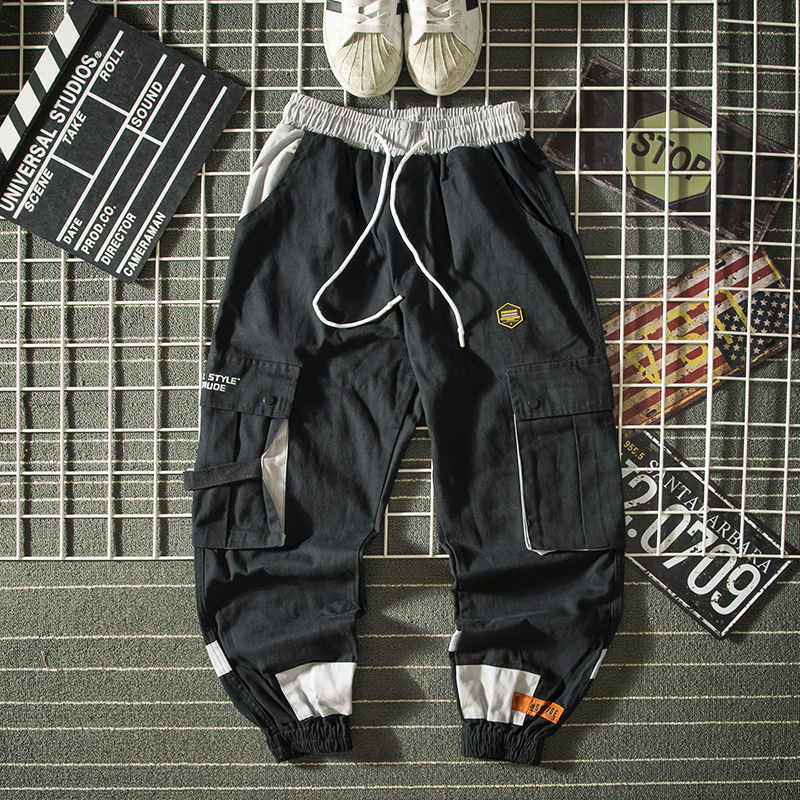 美式工装裤潮牌男裤子宽松潮流直筒多口袋撞色束脚裤学生裤休闲裤