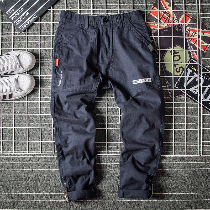 收口小脚裤男士休闲日系长裤潮牌直筒男士裤子拼接复古学生布裤子
