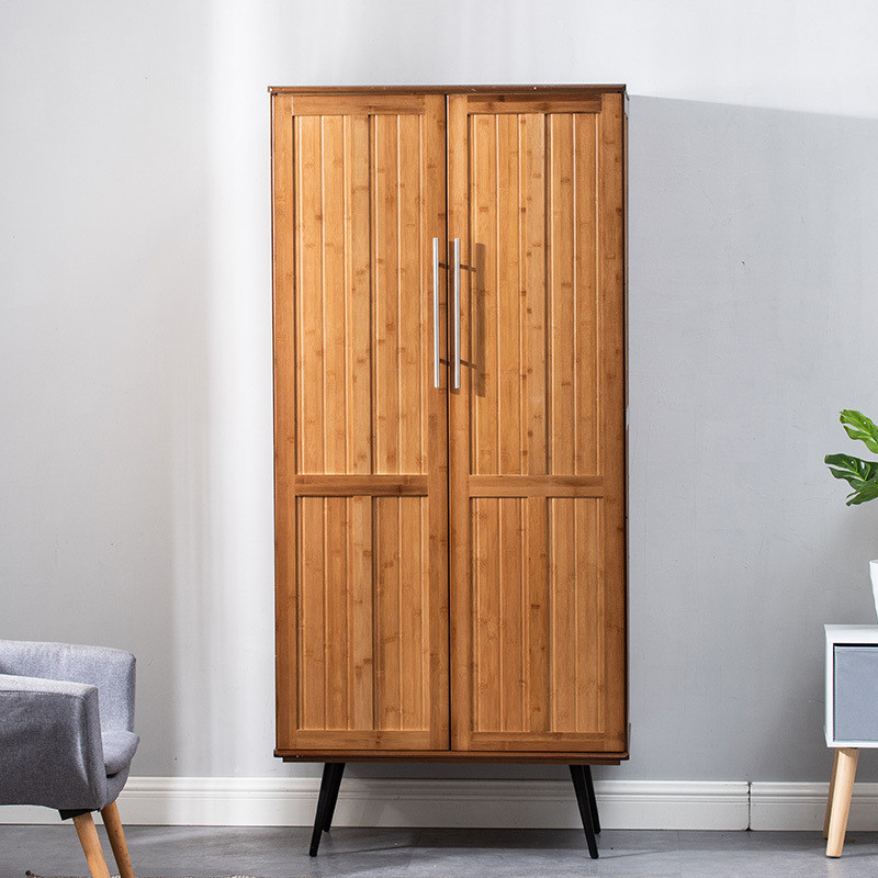 衣柜落地简约楠竹实木两门单人现代北欧双门衣柜