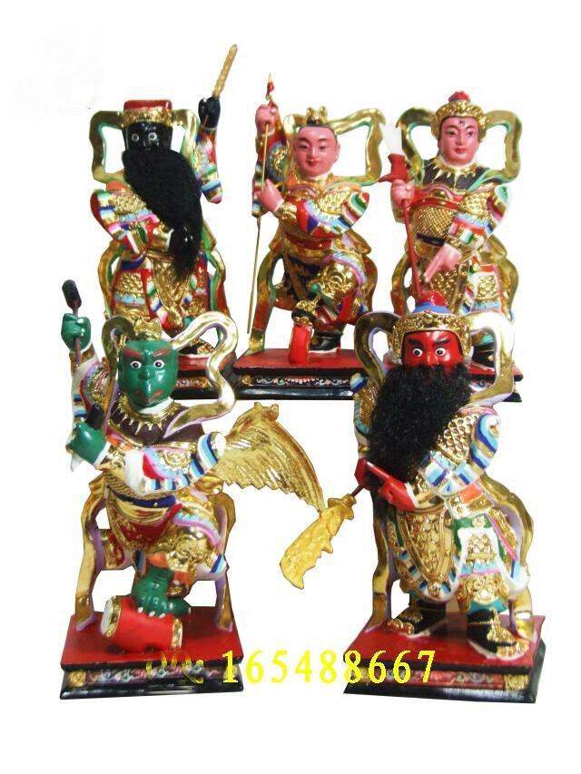 五营兵马佛像神像订做极彩勾金香樟木雕20cm佛教工艺品