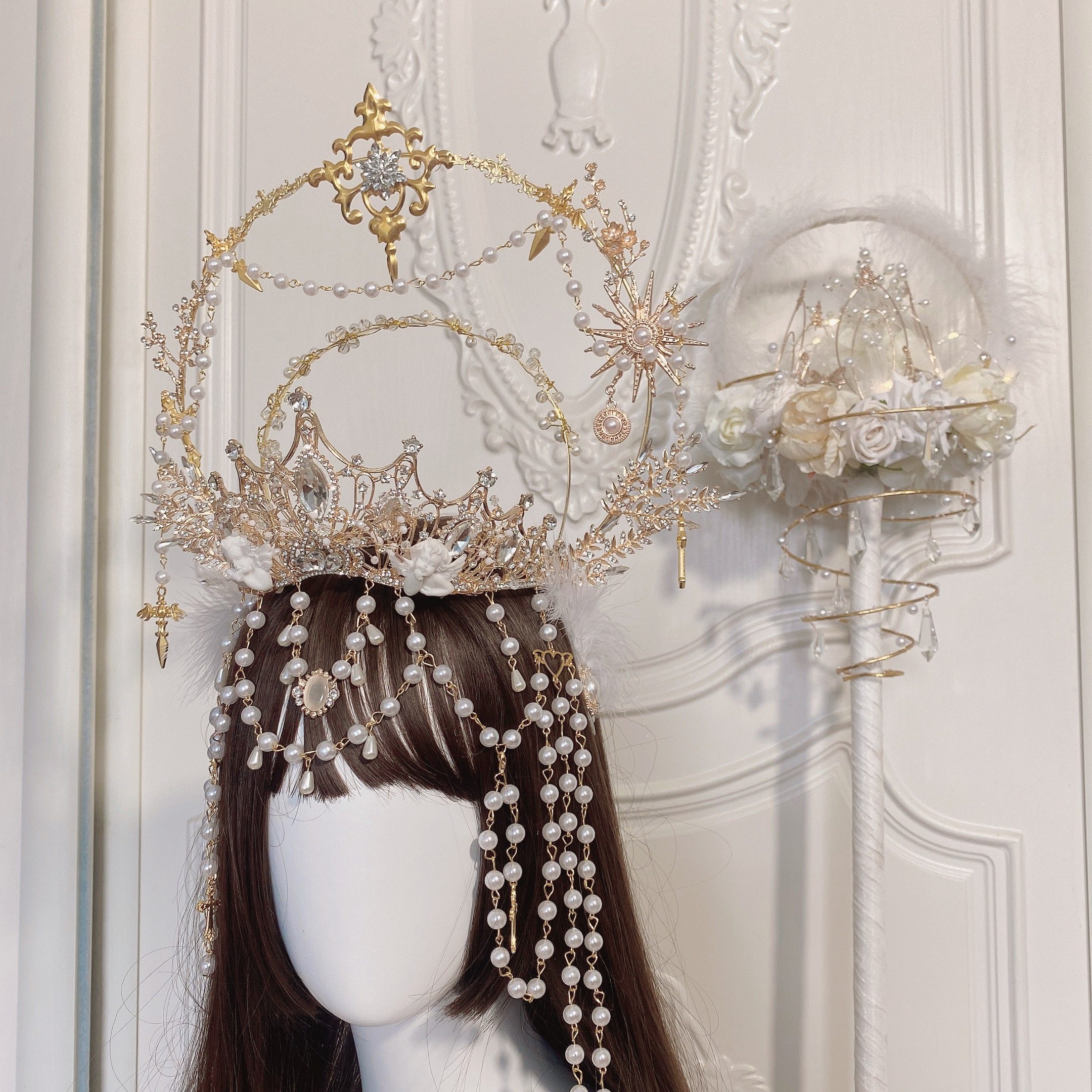 少女lolita手作圣母头冠光环皇冠花嫁加冕头饰洛丽塔配饰