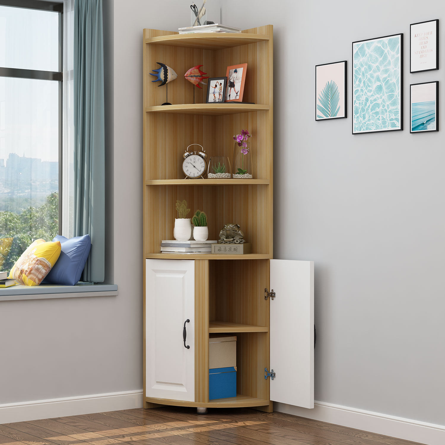 转角墙角现代简约拐角边角三角多功能阳台储物扇形角柜