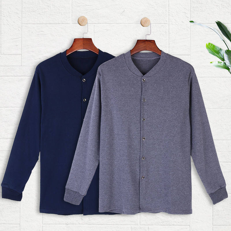 开衫中老年纯棉秋衣对襟开身老年棉毛老人长袖保暖上装