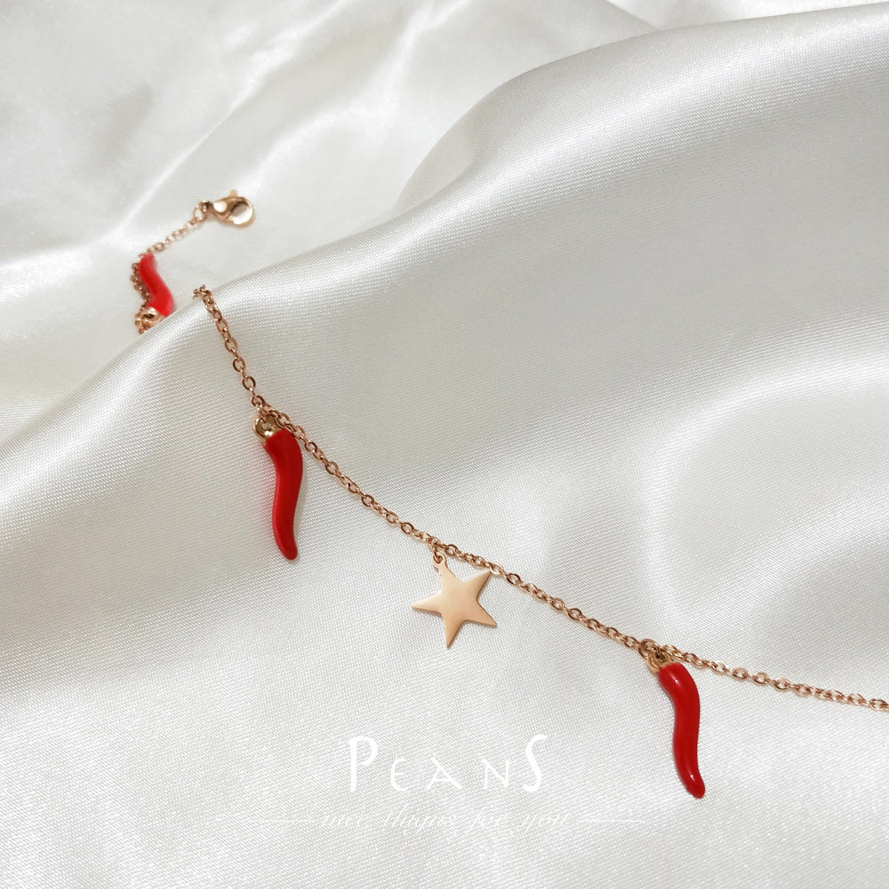 peans红辣椒脚链钛钢掉色不掉情侣星星小红韩气质脚链