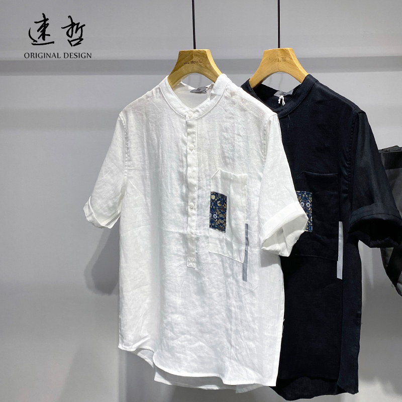 亚麻短袖t恤男衬衣棉麻男装夏季薄款男士半袖亚麻衫衬衫麻料上衣