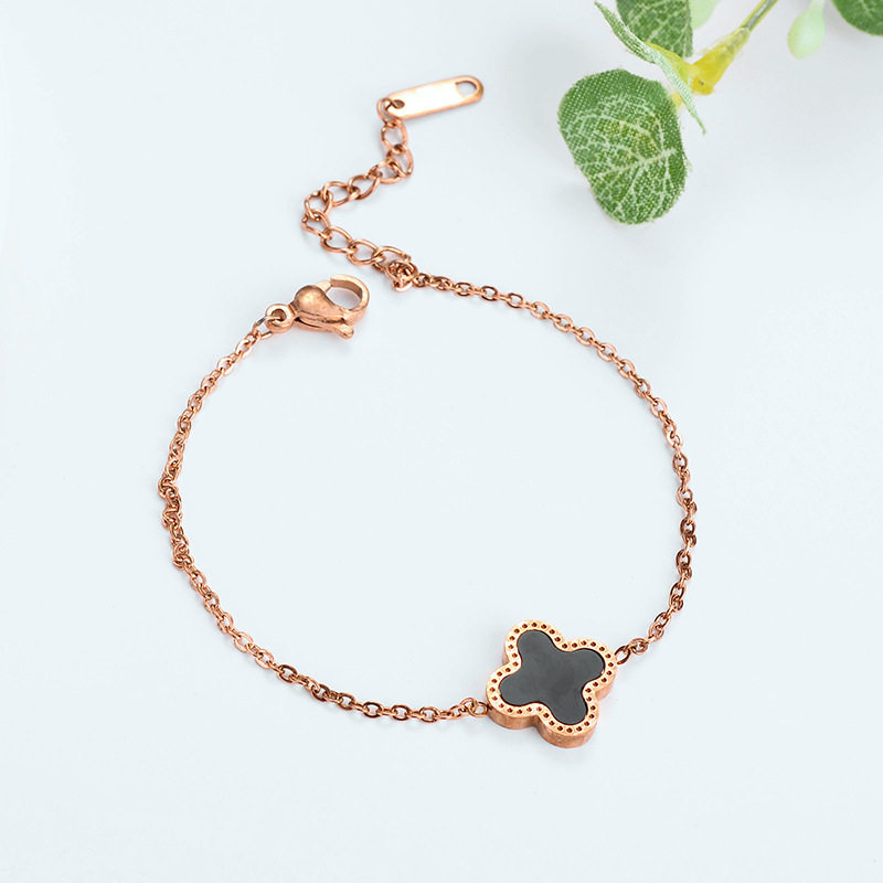 单个四叶草钛钢手链时尚气质18k玫瑰金色韩版手链