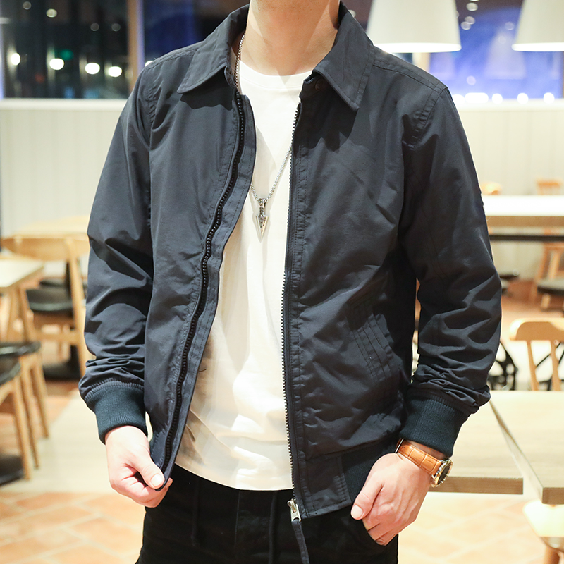 特价商务休闲夹克外套男简约百搭帅气纯色翻领青中年上班工装外衣