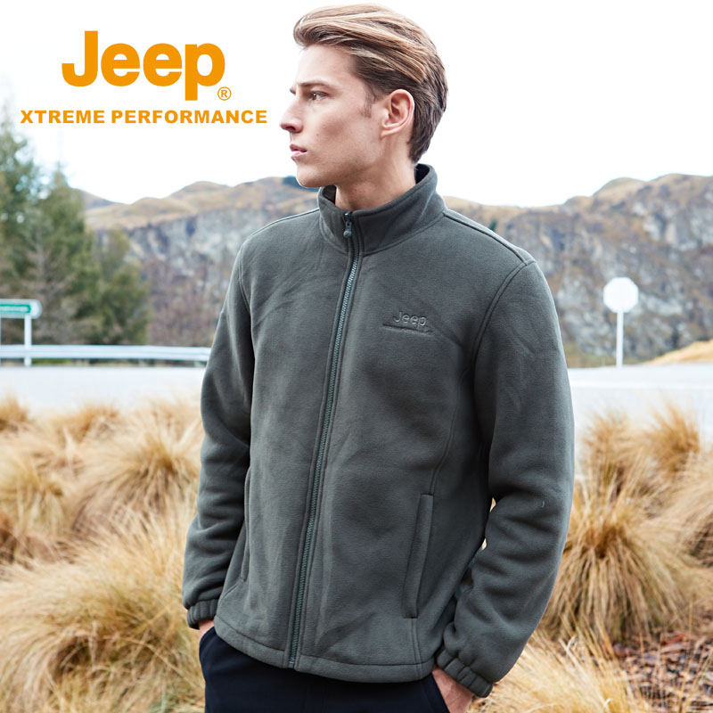 jeep吉普男装旗艦官方正品男士抓绒外套男抓绒衣男秋冬夹克摇粒绒