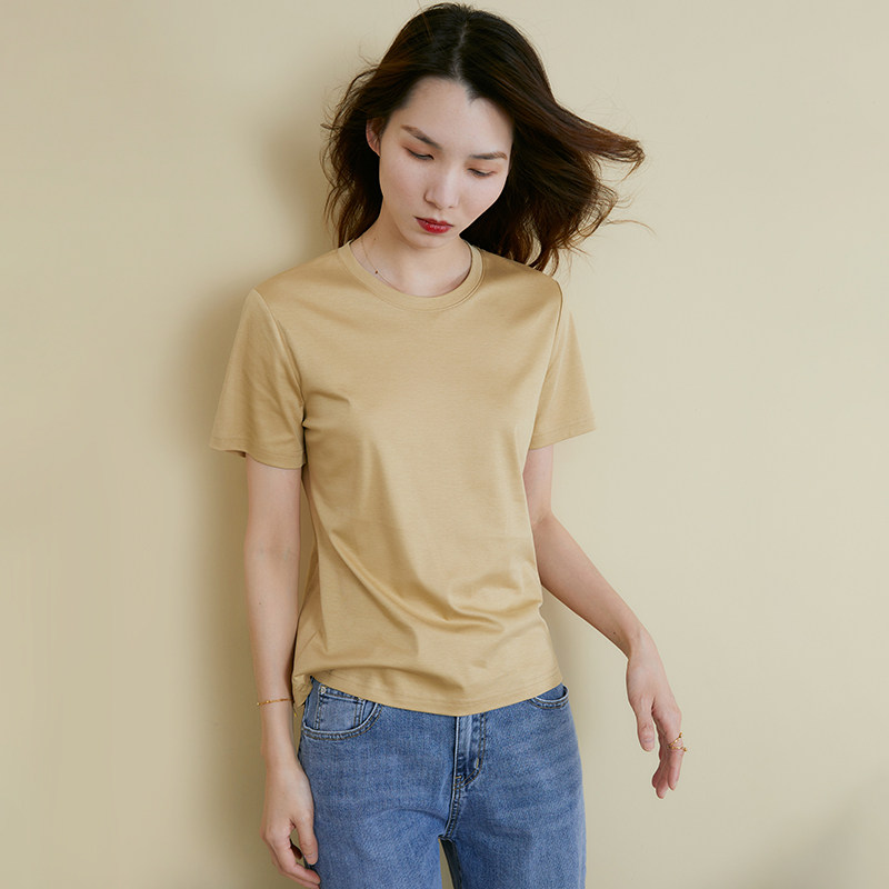 之梵 夏季新品必入丝棉t恤 桑蚕丝百搭圆领短袖t恤