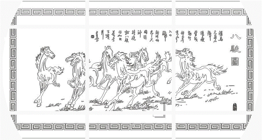 图纸工艺品2d激光切割雕刻cad矢量图八骏图设计素材