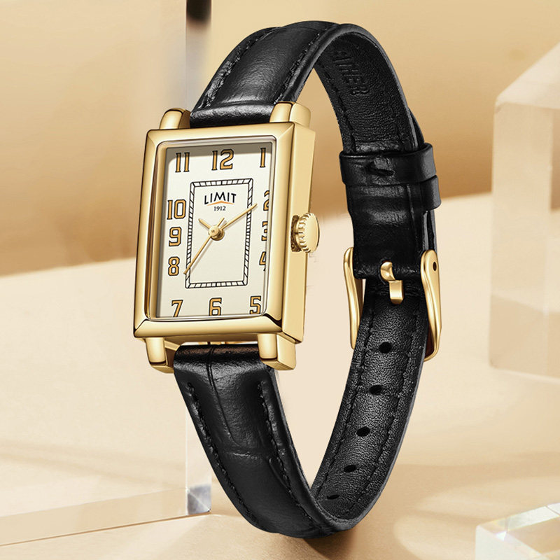 limit小方复古学院数字金色真皮英国正品lr欧美腕表