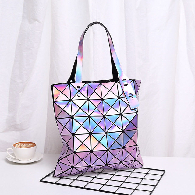 日本镭射折叠时尚手提包菱格几何新款女包2020女士包袋