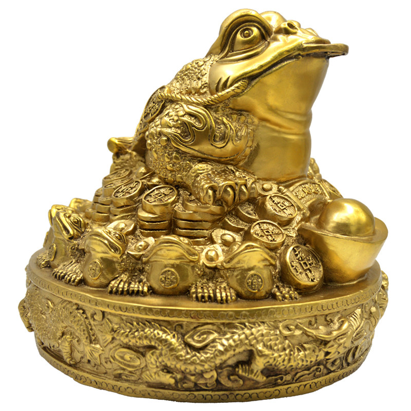 聚宝盆金蟾纯铜蟾王双龙戏珠家居摆件工艺摆件