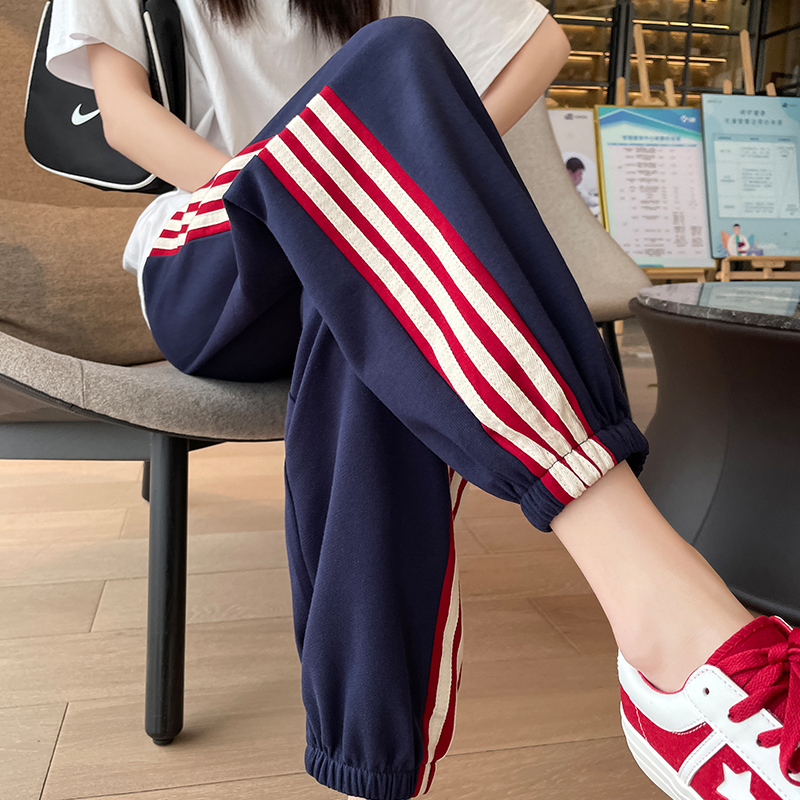 冰丝运动裤女夏季薄款高腰速干春秋宽松显瘦休闲哈伦阔腿束脚卫裤