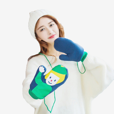 【bare】原创设计 小丑印花 男女冬季加绒加厚纯棉连指挂脖手套